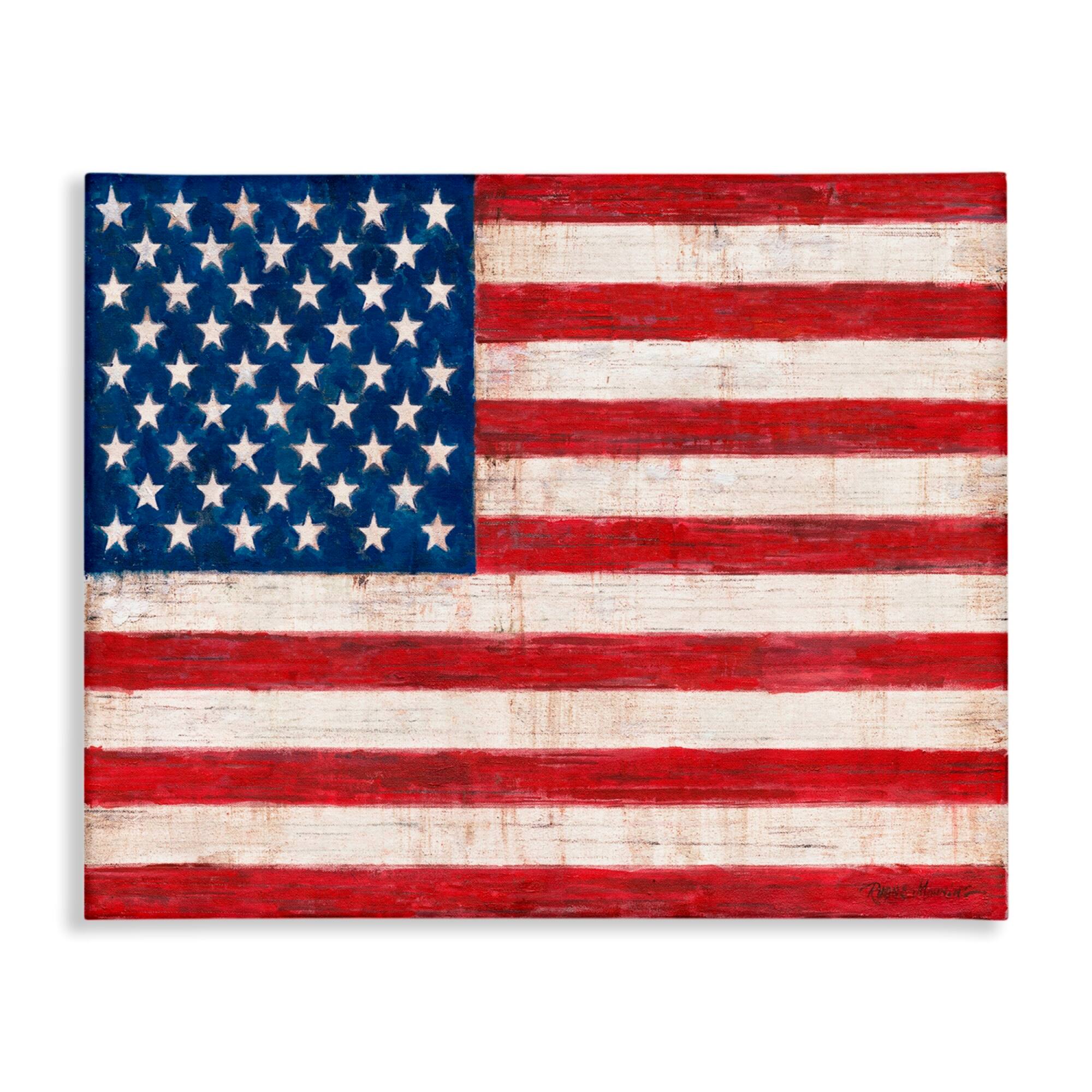 Stupell Industries Rustic American Flag Red White Blue Distressed Pattern Canvas Wall Art